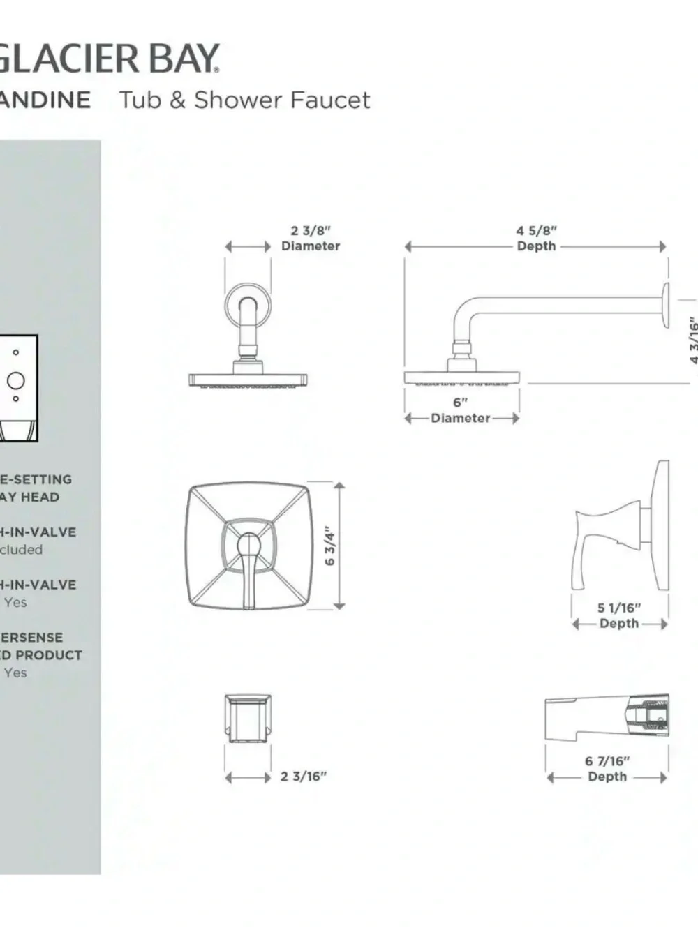 Glacier Bay Square Tub & Shower Faucet Set in Matte Finish